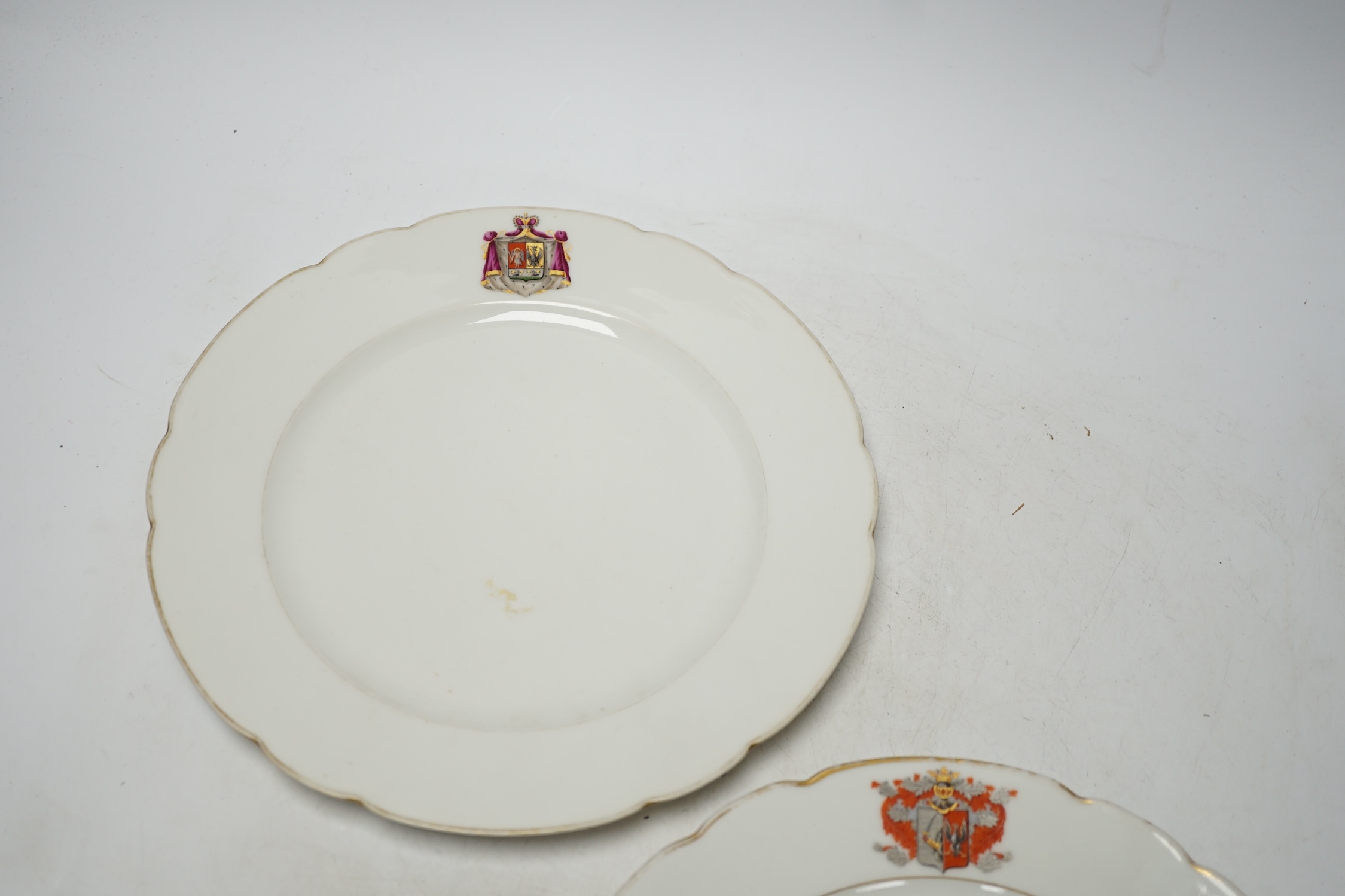 Russian interest: Two Boyer of Paris armorial plates, one with the coat of arms of the Obolyaninov family, 26cm diameter